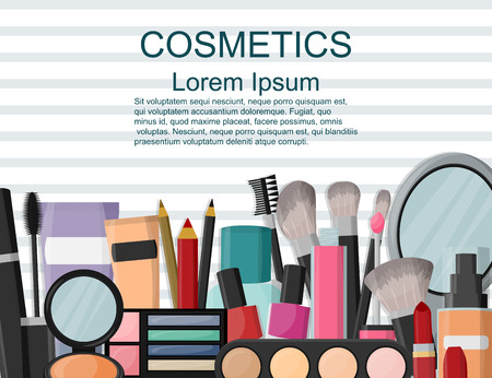 Cosmetics. Set. Flet. Fashion. For a girl. Presentation. For the magazine, the layout. For your design.のイラスト素材