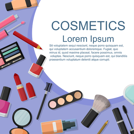 Cosmetics. Set. Flet. Fashion. For a girl. Presentation. For the magazine, the layout. For your design.のイラスト素材