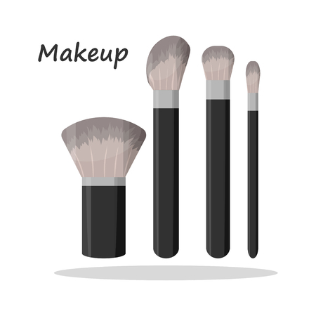 Set of make-up brushes. Cosmetics. Female. Fashion. Appearance. Print. Flat style. For your design.のイラスト素材