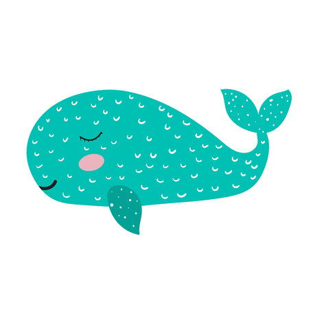 Whale. Magic. Cute. children's adventure. Logo. Print. Card. Scandinavian style. For your design.のイラスト素材
