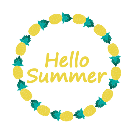 Hello summer. Season. A pineapple. Cute. For a postcard. For your design.のイラスト素材
