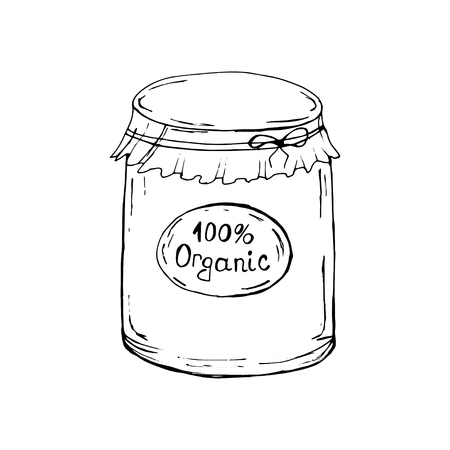 Decorative jars with jam. Pickles. Blanks for the winter. Hand drawing. For your design.のイラスト素材