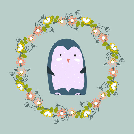 Cute animals. Scandinavian style. Frame. Flowers. For children's clothes. Greeting card. Bright.のイラスト素材
