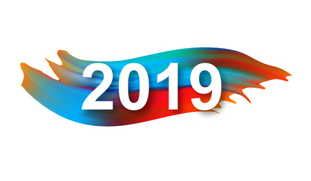 2019. Bright modern design. Colorful gradient paint brush. Bright spectral design. Acrylic paint. Spot. For printing on cardsのイラスト素材