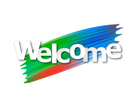 Welcome. Color gradient brush. Bright. Smears of acrylic, watercolors, gouaches. Decorative element.のイラスト素材