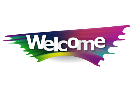 Welcome. Color gradient brush. Smears of acrylic, watercolors, gouaches. Decorative element.のイラスト素材