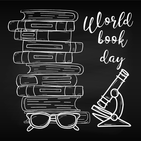 Training. World Book Day. April. Knowledge. Reading. World For your design Chalk board Schoolのイラスト素材