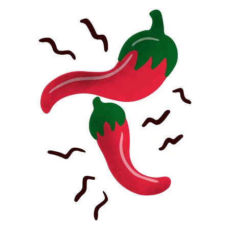 Sketch illustration with pepper for decorative design. Isolated vector sign symbol. Abstract vector illustration. Doodle style.のイラスト素材