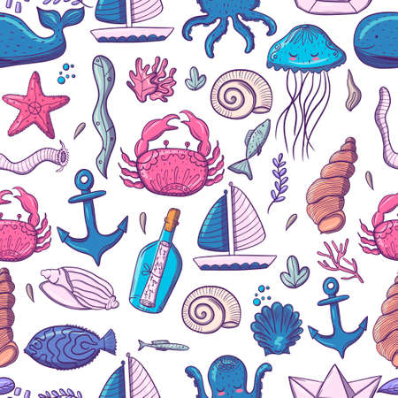 Marine inhabitants. Fish. Stickers. Cute characters in a modern style. For your design.のイラスト素材