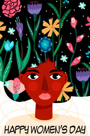 International Womens Day. March 8. Independence, equality. Women. Declaration of love. Flowers. Vector illustration in a modern style. Hand drawing.のイラスト素材
