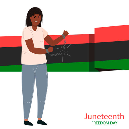 Juneteenth Freedom Day. African American women breaks chains. Day of liberation from slavery. June 19. Independence Day. African-American Independence Day,のイラスト素材