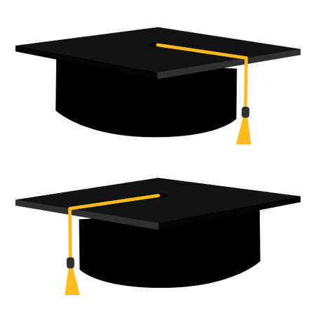 Graduation hat vector illustration in the flat style. Graduation cap isolated on the background.のイラスト素材