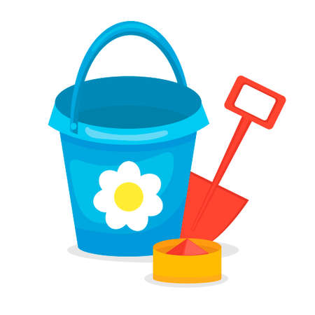 Pail and shovel. Childrens toy. Icon isolated on white background. For your design.のイラスト素材