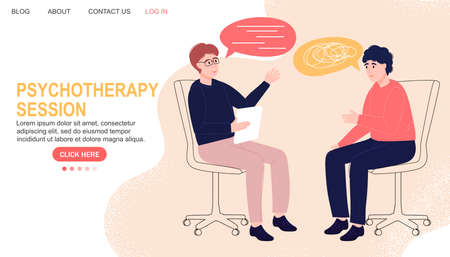 Psychotherapy session. Mental health. Landing page. Psychologist with a patient. Talk.のイラスト素材