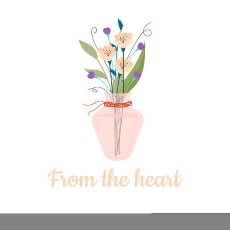 Beautiful blooming flower in a vase and jars. Isolated on white background. Decorative element for floral designs. Vector illustration in a flat style.のイラスト素材