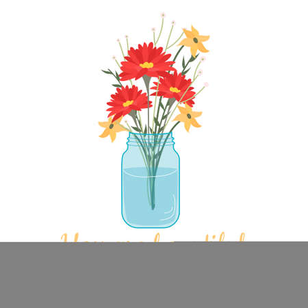 Beautiful blooming flower in a vase and jars. Isolated on white background. Decorative element for floral designs. Vector illustration in a flat style.のイラスト素材