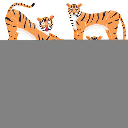 Chinese tiger. Set of cute animals. Cat. In a modern flat style. Symbol of the year. For your design.のイラスト素材