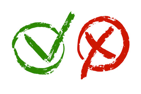 Green sign is correct, true, done and red sign is wrong, error. Icon. For your design.のイラスト素材