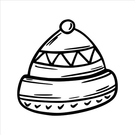 Cap. Warm winter clothes. Vector illustration in sketch style. Knitted hat.のイラスト素材