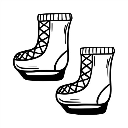 Skates. Warm winter clothes. Vector illustration in sketch style. Winter sportのイラスト素材