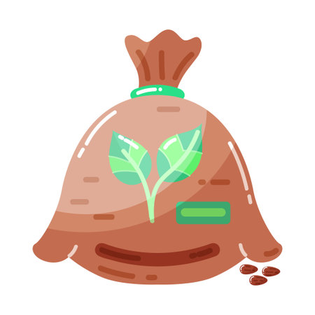Icon. Bag of green seeds. Sowing. Modern bright. Shiny icon. Flat style. Object on a white background.のイラスト素材
