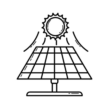eco. Ecological icon. Solar panels. Line icon. Green energy. Clean planet.のイラスト素材
