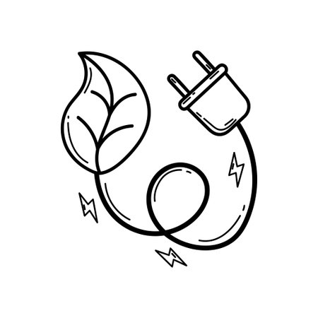 eco. Ecological icon. Plug socket with a leaf. Line icon. Green energy. Clean planet.のイラスト素材