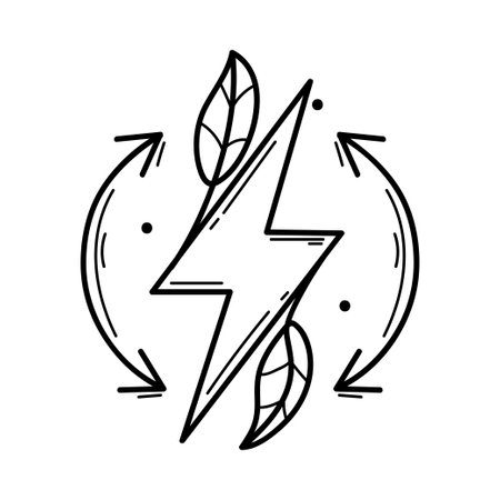 eco. Ecological icon. Lightning sign. Leaflet. Line icon. Green energy. Clean planet.のイラスト素材