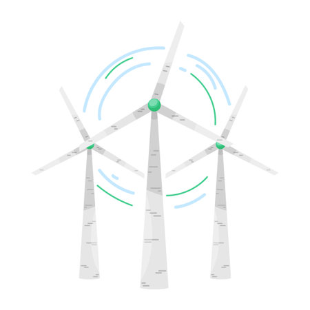 eco. Ecological icon. Windmills. Flat style. Green energy. Clean planet.のイラスト素材