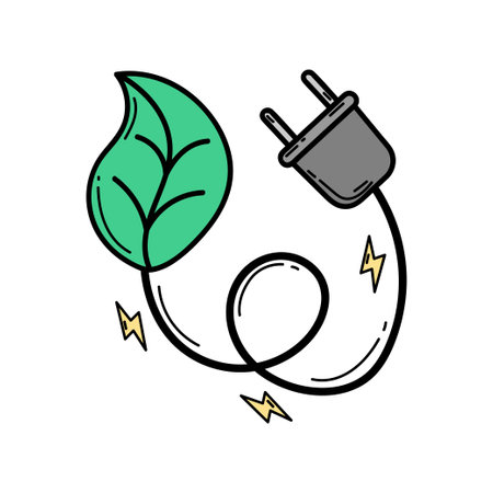 eco. Ecological icon. Plug socket with a leaf. Line icon. Green energy. Clean planet.のイラスト素材