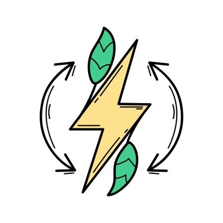 eco. Ecological icon. Lightning sign. Leaflet. Line icon. Green energy. Clean planet.のイラスト素材