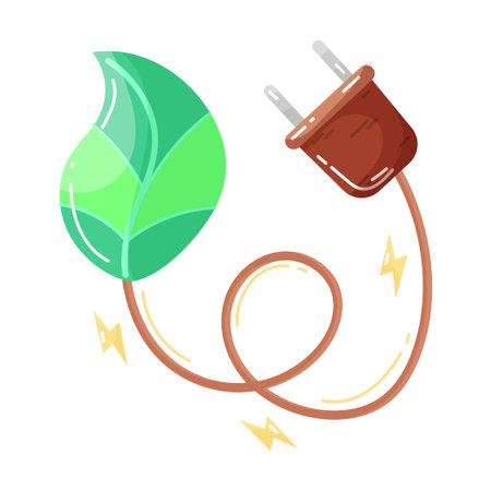 eco. Ecological icon. Green energy. Socket with plug. Green leaf. Flat style. Green energy. Clean planet.のイラスト素材