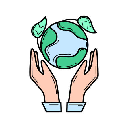 eco. Ecological icon. Earth. Hands holding the planet. Line icon. Green energy. Clean planet.のイラスト素材