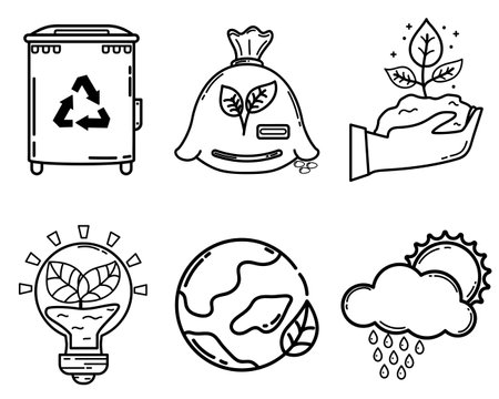 Set of linear icons. Ecology. Modern style. Ecological development. Green leaves.のイラスト素材