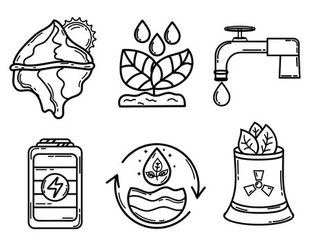 Set of linear icons. Ecology. Modern style. Ecological development. Green leaves.のイラスト素材