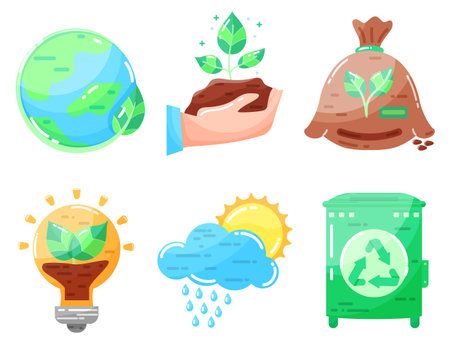 Set of icons. Ecology. Modern flat style. Bright icon design.のイラスト素材