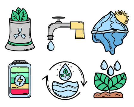 Set of linear icons. Ecology. Modern style. Ecological development. Green leaves.のイラスト素材