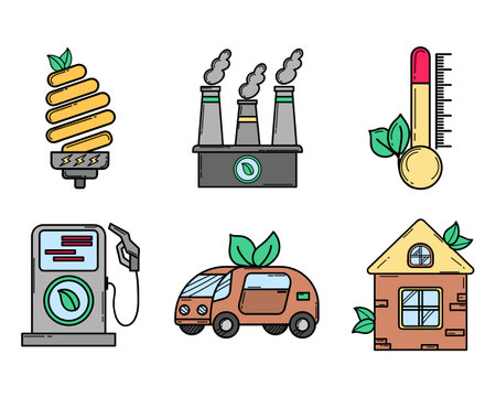 Eco icons set. Ecological icon. Green energy. Solar panels. Flat style. Green energy. Clean planet.のイラスト素材