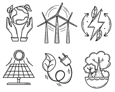 Eco icons set. Ecological icon. Green energy. Solar panels. Flat style. Green energy. Clean planet.のイラスト素材