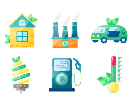 Eco icons set. Ecological icon. Green energy. Solar panels. Flat style. Green energy. Clean planet.のイラスト素材