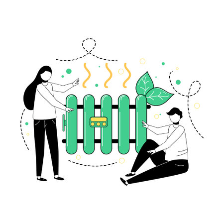Ecology. The characters develop the concept of green energy. Green sustainable development illustration. The concept of green electricity and energy saving. Vector illustration.のイラスト素材