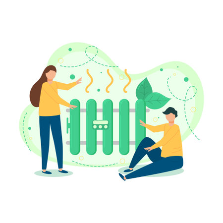 Ecology. The characters develop the concept of green energy. Green sustainable development illustration. The concept of green electricity and energy saving. Vector illustration.のイラスト素材