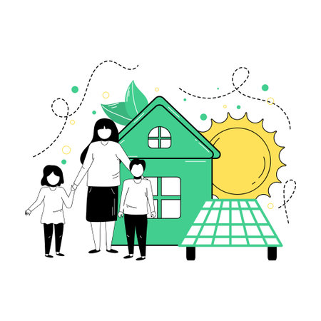 Ecology. The characters develop the concept of green energy. Green sustainable development illustration. The concept of green electricity and energy saving. Vector illustration.のイラスト素材