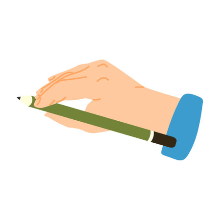 The hand is holding a pencil. Flat vector illustration. Modern style. Icon. Hand.のイラスト素材