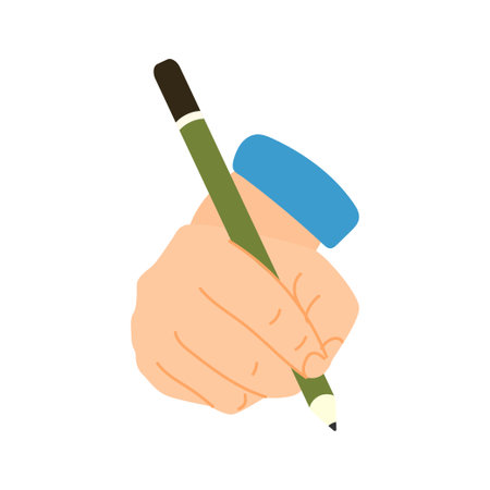 The hand is holding a pencil. Flat vector illustration. Modern style. Icon. Hand.のイラスト素材