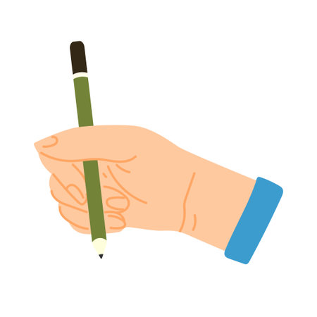 The hand is holding a pencil. Flat vector illustration. Modern style. Icon. Hand.のイラスト素材
