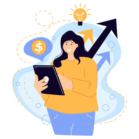 Business. Young businessman. Concept design. Icon. A man is engaged in a business idea. Plan. Money.のイラスト素材