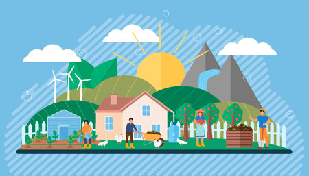 The family is planning a garden. Husband and wife gardeners. Environmentally friendly products. Agriculture.のイラスト素材