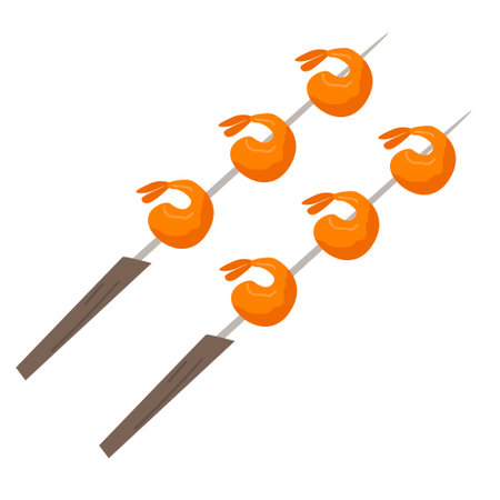 Shrimp skewers. For a picnic. Icon. The object is isolated on a white background. Vector illustration.のイラスト素材