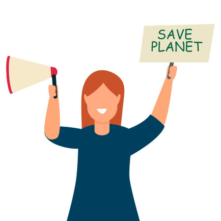 Stop climate change. Nature fighter. Young man protesting for the planet.のイラスト素材